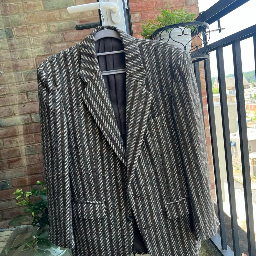 Christian Dior Suit Coat with Gray and Green Striking Stripes